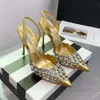 Sandales à talons hauts décorées de cristal pour femmes, chaussures de luxe de styliste, sandales à bretelles de soirée pour femmes