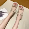 Sandals 2024 Summer Fashion Square Toe Casual Beaded Slippers Solid Color PVC Women's Sexy Banquet Comfortable High Heels