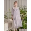 Vêtements de nuit pour femmes Vintage Modal Gauze Princesse Longue Chemises de nuit pour femmes Deliacate Broderie Lâche Royal Spring Summer Sweet Dress Drop Ot6Lx