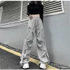 Spodnie damskie Y2K Casual szeroko nogi elastyczna talia Spring Korean Streetwear Ogniarne wysokie joggery szare plisowane spodnie