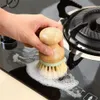 mini newbamboo scrub round wood palm bristles bristles blet cleaning غسل الأطباق الأواني المقالي الخضار CG001