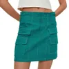 Personalizado de alta qualidade saia curta feminina ajuste solto paperbag cintura bolsos com aba detalhe frontal contraste ponto carga mini