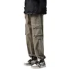 Men's Pants Men Retro Streetwear Cargo With Multiple Pockets Crotch For Breathable Mid Waist Trousers Solid Colors