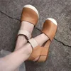 Klänningskor Artmu Original äkta läder Stängda tå sandaler för kvinnor Hook Loop Casual Wedges Leisure Platform Damer