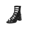 Top estilo romano sandálias de salto alto dedo do pé redondo sapatos de salto grosso feminino volta zíper moda cortar sandália 240228