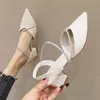 Top Sandals Womens Middle Heel Fairy Style Pointed Back Air Spring Rhinestone Thick High Sandles Heels 240228