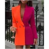 Costumes pour femmes Blazers 2024 Automne et hiver Couleur Collision Splicing Ol Robes professionnelles Col V Cardigan Blazer Jupe courte Drop Otsg2