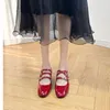 Sapatos de vestido IPPEUM Mulheres Mary Janes Red Chunky Heel Patent Leather Buckle Bombas Ballet
