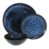 Plates 20 Pieces Round Stoare Triple Bowl Dinnerware Set In Blue Plate Tableware Of Dinner Sets Dish