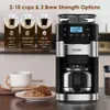 10-Tassen-Kaffeemaschine mit Mahlwerk, Touchscreen, automatischer Brühfunktion, Heizplatte, 1,5-Liter-Wassertank, abnehmbarem Filter – geeignet für den Heim- und Bürogebrauch