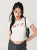 Women's T Shirts Women Crop Basic T-Shirts Summer Bow/Fruit Print Short Sleeve Tops Casual Pullovers For Streetwear Aesthetic Clothes