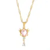 Chains Guardian Angel Necklace Ins Style Personalized Temperament Pink Crystal Love Droplet Pendant Collar Chain