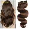 Extensions 160G 200G 240G pleine tête corps ondulé pince Extensions de cheveux brésilien Machine Remy 100% réel naturel pince à cheveux humains en couleur marron