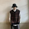 Gilet da uomo 2024 Uomo Autunno Inverno Moda Casual Gilet lavorato a maglia Plaid maschile Allentato Pullover senza maniche Uomo Con scollo a V Maglione Canotte D756