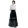 İş Elbiseleri 2024 Sonbahar Çin tarzı kadın kıyafetler Seti Siyah Beyaz Uzun Fener Kollu Gömlek Yüksek Bel Piled Etek Twinset Vintage