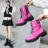 Boots Female Shoes On Sale 2024 High Quality Winter Pu Leather Solid Zipper Women's Lace Up Round Head Platform Versatile