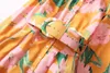 Roupas femininas europeias e americanas 2023 outono nova manga longa lapela impressão laranja moda único breasted cinto vestido xxl