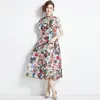 Boutique Damen Blumenkleid Sommer bedruckte Kleider High-End-Mode Rüschen Blumen Lady Big Swing bedruckte Kleider OL Holiday Runway Kleider