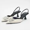 Casual Shoes TRAF Women Low Heel 2024 Leisure Chic Stripe Weaving Texture Stilettos Khaqi Black Slingback Sandals For Woman