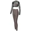 Pantalon de deux pièces pour femmes Sexy 2 tenues de club pour femmes vêtements de festival maille pure patchwork crop top et leggings ensemble fête d'anniversaire