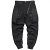 Calças masculinas táticas carga homens hip hop funcional joggers calças cintura elástica calça streetwear techwear preto