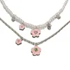 Ensemble collier et boucles d'oreilles en perles de fleurs, diamants de couleur, Double couche