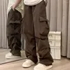 Calças masculinas homens calças de trabalho elegante carga com vários bolsos solto ajuste cintura elástica na moda streetwear para hip hop