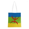 ショッピングバッグかわいいプリントKabyle Amazigh Flag Tote Bag Washable Canvas Shopper Shoulder Berber Proud Handbag