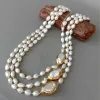 Halsband Yygem 20 "3 trådar odlade barock sötvatten pärlhalsband keshi pärlguld färg kantkontakt kvävare för kvinnor