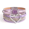 Bangle Fashion Purple Multiple Wrap Leather Bracelet For Women Magnet Clasp Heart Star Crystal Chain Braided Bracelets Charm Jewelry