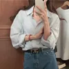 Vrouwen Blouses Polo Kraag Gestreept Shirt Voor Vrouwen 2024 Herfst Koreaanse Stijl Casual Veelzijdige Lange Mouwen Vest Baggy Jas