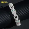 Gioielli di design Vendita calda Hip Hop S925 VVS Pass Diamond Tester Completamente ghiacciato Soild Argento 15MM Occhi verdi Moissanite Teschio per uomo Bracciale cubano