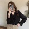 Blouses Femme Femmes Blouse Solide Élégant Volants En Mousseline De Soie Mode Flare Manches Simple Col En V All-match Streetwear Style Coréen Casual Tops