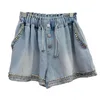 Women's Shorts 2024 Summer Heavy Industry Diamond Studded Bead High Waist Slimming Wide Leg Denim Women LX213