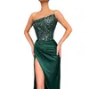 Robes décontractées Robe brillante paillettes oblique bandeau sans col épaule haute fente ourlet coupe ajustée longueur de plancher robe de bal fête de mariage