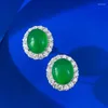 Orecchini a lobo SpringLady Vintage Argento sterling 925 ovale 10 12MM Pietra preziosa di giada verde Goccia fine per le donne Gioielli per feste di nozze