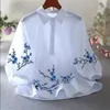 Blouses Femmes Chemise brodée blanche Femmes Blouse Pure Cotton Top pour l'été Pull en vrac Casual littéraire Lanterne manches Femme