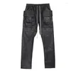 Pantalon pour hommes Surface de cire enduite foncée Double boucle Cargo Hommes Coton Parkour Sweat Casual Pantalon de cordon