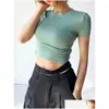 Kvinnor T-shirt T-skjortor Kvinnor Crew Neck Crop Fitted Short Sleeve Ribbed Top Drop Delivery Apparel Cloths Tops Tees Otk5R