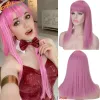Pruiken allaosify pruik synthetische haarcosplay lolita vrouw haar accessoires lange krullende golf roze blauw anime cosplay girl dames pruik