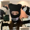 Beanie/Skull Caps Beanie Skl Bear Ears Clava Ladies 1 Hole Ski Mask Handmade Cloghet Fl Face Hat Drop Delivery Fashion Accessories Hat Dhwbd