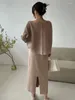 Abiti da lavoro Completo in 2 pezzi lavorato a maglia Donna Mujer Semplice casual indossabile davanti e dietro Cardigan Top larghi Gonna maglione Set da donna