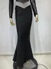 Casual Dresses Luxury Sexy See-through Long Sleeve Black Gauze Patchwork Bandage Dress Fashion Beading Slim Wrapping Hip