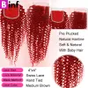 Fermeure Red Packs avec fermeture Brésilien 99J Bourgogne Bourcale Bundles avec fermeture 4x4 HD Lace Fermeure Remy Hair Weave Bundles