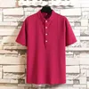 Men's Casual Shirts Summer Solid Standing Neck Half Short Sleeve Shirt Button T-shirt Tops