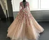 Fairy 3D Floral Flowers Dresses Prom Virts Long Cheer Neckline Handmade Tulle Tulle Long Sleeves Chic Evening Dress Tulle Princess Par3256382