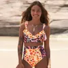 Women's Swimwear V Neck Floral Print Bikinis Sexy Swimsuit Woman 2024 Brazilian Biquini Ruffle Swim Suits High Leg Bodysuit Monokini