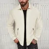 Giacche da uomo 2024 Autunno Gioventù Waffle Tasca con cerniera Colletto ribaltato Cardigan Slim Fit Giacca casual