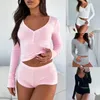 Survêtements pour femmes Femmes V-Col Sleepshirt Shorts Costume Slim Fit Casual Sleep Shirt Set Couleur Solide Légère Plage