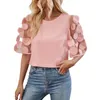 Chemisiers en mousseline de soie pour femmes, haut ample, coupe ample, élégant, imprimé Floral, t-shirt, col rond, manches mi-longues, Streetwear pour l'été